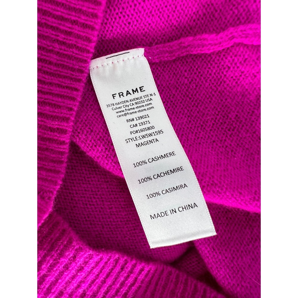 FRAME Frankie Ruched Sleeve Cashmere Sweater Magenta Puff Sleeve Knit XS - Picture 13 of 13